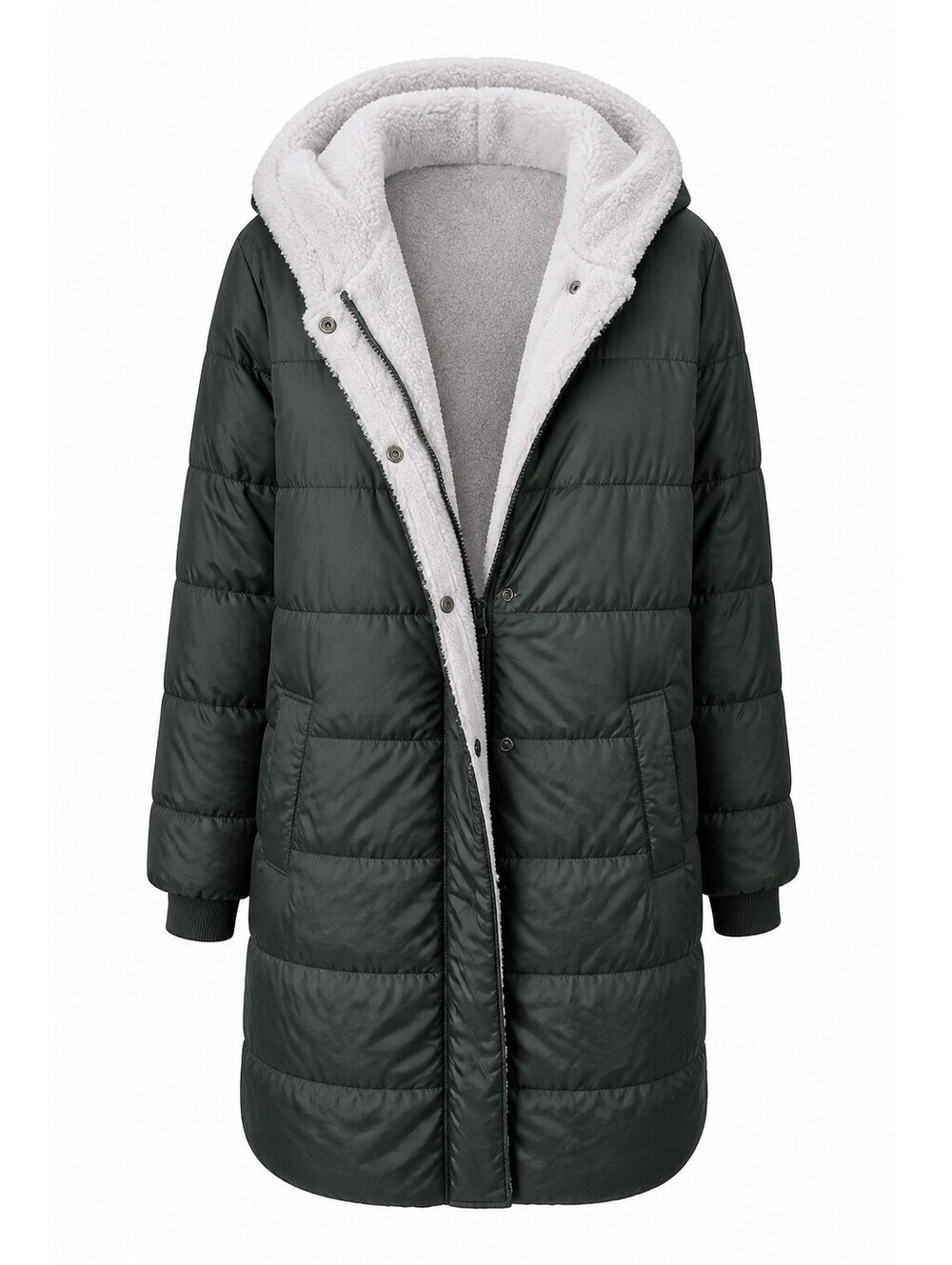 Alyned Together Reversible Long Puffer Sherpa Coat Green Size M 8–10